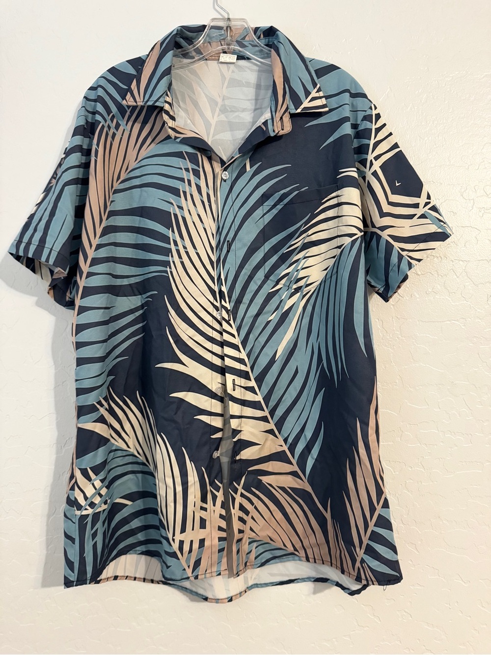 👕no brand Men's M Blue/Beige Tropical Hawaiian Button-Up Spread Collar SS